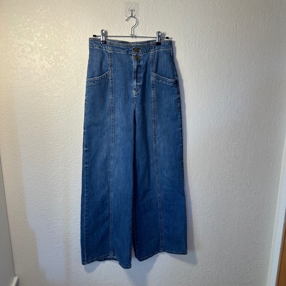 Pilcro Wide Leg Jeans Women's Size 29 High Rise Panel‎ Front Dark Wash Denim - Picture 3 of 9